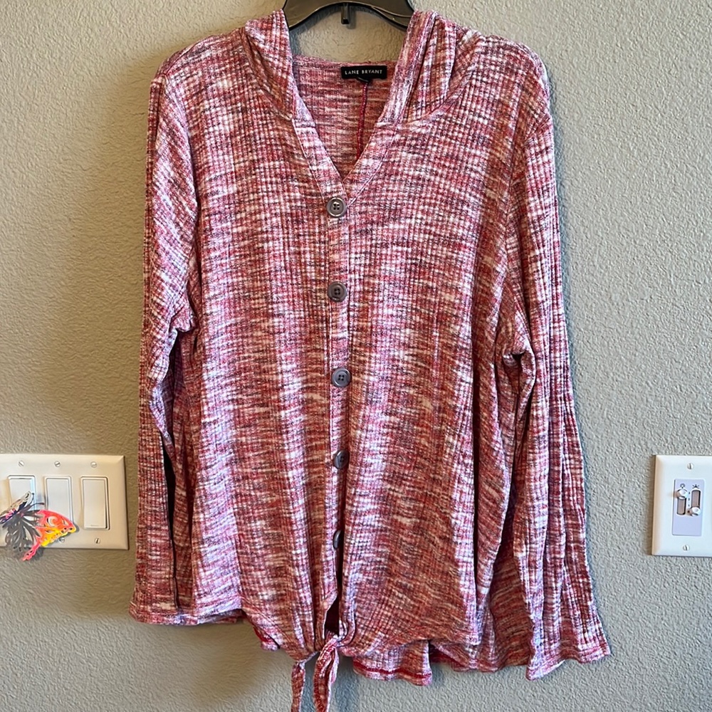 Lane Bryant 22/24 ribbed long sleeve tie front light weight buttoned sweatshirt